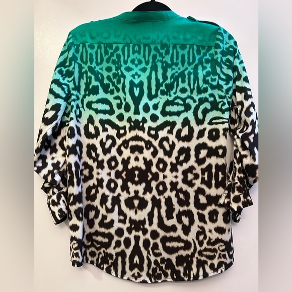 Calvin Klein Teal & Black Leopard Ombré Blouse buttoned Sleeve - Picture 6 of 9